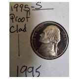 1992-S Jefferson Proof Nickel, 1993-S Proof Clad Nickel, 1994-S Proof Clad Nickel, and 1995-S Proof Clad Nickel.