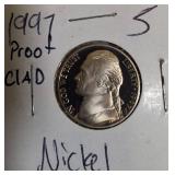 1996-S, 1997-S, 1998-S, and 1999-S Jefferson Nickel Proof Clad.