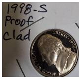 1996-S, 1997-S, 1998-S, and 1999-S Jefferson Nickel Proof Clad.