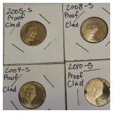 2005, 2008, 2009, and 2010- S- Jefferson nickel proof clad coins