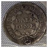 1854 Seated Liberty Half Dime, Type 3, with Arrows at the Date.