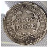 1854 Seated Liberty Half Dime, Type 3, with Arrows at the Date.