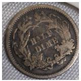 1871 Seated Liberty Half Dime, Type 4, with the legend on the obverse.