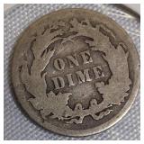 1888 Seated Liberty Dime, Type 4, with the legend resumed on the obverse.