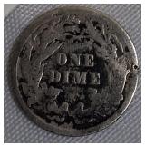 1889 Seated Liberty Dime, Type 4, with the legend resumed on the obverse.