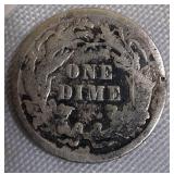 1889 Seated Liberty Dime, Type 4, with the legend resumed on the obverse.