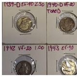 Mercury Dimes from 1939 and 1940, as well as from 1942 and 1943.