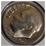 Roosevelt Clad Dime Proofs from the S Mint: 1969, 1970, 1972, and 1973.