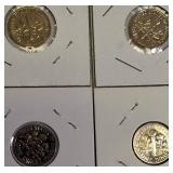 Roosevelt Clad Dime Proofs from the S Mint: 1969, 1970, 1972, and 1973.