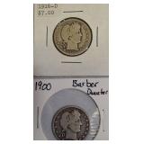 1916-D & 1900 Silver Barber Quarters