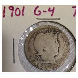 Barber Quarters from 1899 and 1901, G-4 grade; Silver