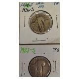 Standing Liberty Quarters from the S Mint, dated 1926 and 1927.