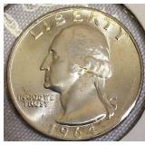 1964 Silver Washington Quarters, both graded MS66