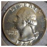 1964-D MS66 Toned Roll End and a 1964 MS66 Silver Washington Quarter