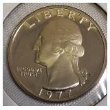 1972 Clad Washington Proof Quarters and 1973, 1974, 1977-S Clad Washington Proof Quarters.