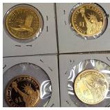 2000-S Proof Clad Dollar, 2007-S Thomas Jefferson, 2007-S James Adams, and 2011-S Andrew Johnson Clad Dollars