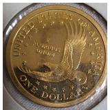 2000-S Proof Clad Dollar, 2007-S Thomas Jefferson, 2007-S James Adams, and 2011-S Andrew Johnson Clad Dollars