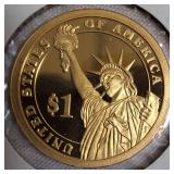 2000-S Proof Clad Dollar, 2007-S Thomas Jefferson, 2007-S James Adams, and 2011-S Andrew Johnson Clad Dollars