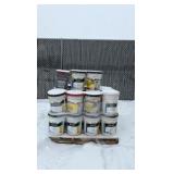 Pallet of buckets of color hardener for concrete