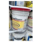 Pallet of buckets of color hardener for concrete