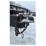 2002 PJ Flatbed equipment trailer with two loa with two loading ramps.