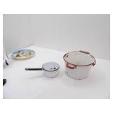 Vintage White Enamelware Kettle and Pot