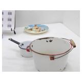 Vintage White Enamelware Kettle and Pot