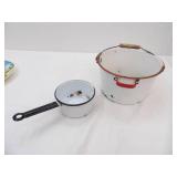 Vintage White Enamelware Kettle and Pot