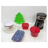 Mr. Coffee Coffee Maker (Like New) & Reusable/Disposable Christmas Serving Platters and Storage Containers