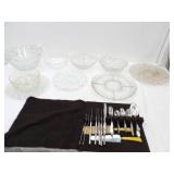 Crystal Punch Bowls, Serving Bowls, Platters, and Silverware Set