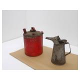 Vintage Red Gas Can & Galvanized Half Gallon Liquid Can