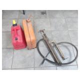 Gas Can, Vintage Metal Gas Can, Vintage Brass and Cast Iron Hand Pump