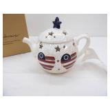 Home Interiors Americana Ceramic Teapot Candle Holder/Shade (NEW IN BOX)