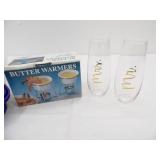 Tupperware Food Storage Pan & Lid; Butter Warmers, Mr. & Mrs. Glass Tumblers
