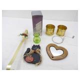 Decor Lot: Crystal Wall Candle Holder (new in box) Wreath Over the Door Holder