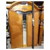 Matching Queen Size Headboard and Tri-Folding Mirror. Country French Style. Lot includes the metal bed frame for headboard