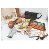 Laundry basket with Sports Balls, Gloves, Camping Mat, Shoe Stretcher, Vintage Childs Play Ironing Board