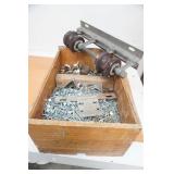 Vintage Wooden Bucket with hardware. Nails, telephone insulators