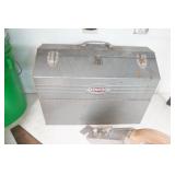 Large Farm Mailbox, Metal Tool Box with Tools, Vintage Hand Saws, Circular Saw, 5 gallon buckets