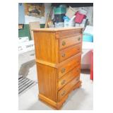 Wooden 5-drawer dresser with ornate brass-toned hardware