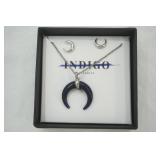 "Indigo Authority" Crescent Horn Necklace and Earring Set