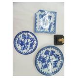 Nabeshima Ware Porcelain Dishes & Asian Carved Figurine 8" tall