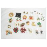 Jewelry Lot: Christmas Brooches & Earrings