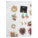 Jewelry Lot: Christmas Brooches & Earrings