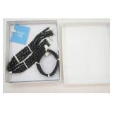 Jewelry Lot: multi-strand black & faux diamonds beaded necklace and bracelet set