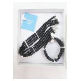 Jewelry Lot: multi-strand black & faux diamonds beaded necklace and bracelet set