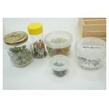 Small Wood Crate with Glass & Stone Beads (sorted, some labeled) Jasper, Black Onyx, White Howlite