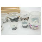Small Wood Crate with Glass & Stone Beads (sorted, some labeled) Jasper, Black Onyx, White Howlite