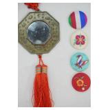 Chinese Feng Shui Bagua Mirror w/red tassel and decorative pins