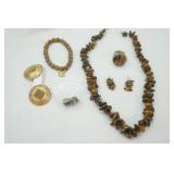 Jewelry Lot: Vintage Gold-Toned Earrings, Tiger